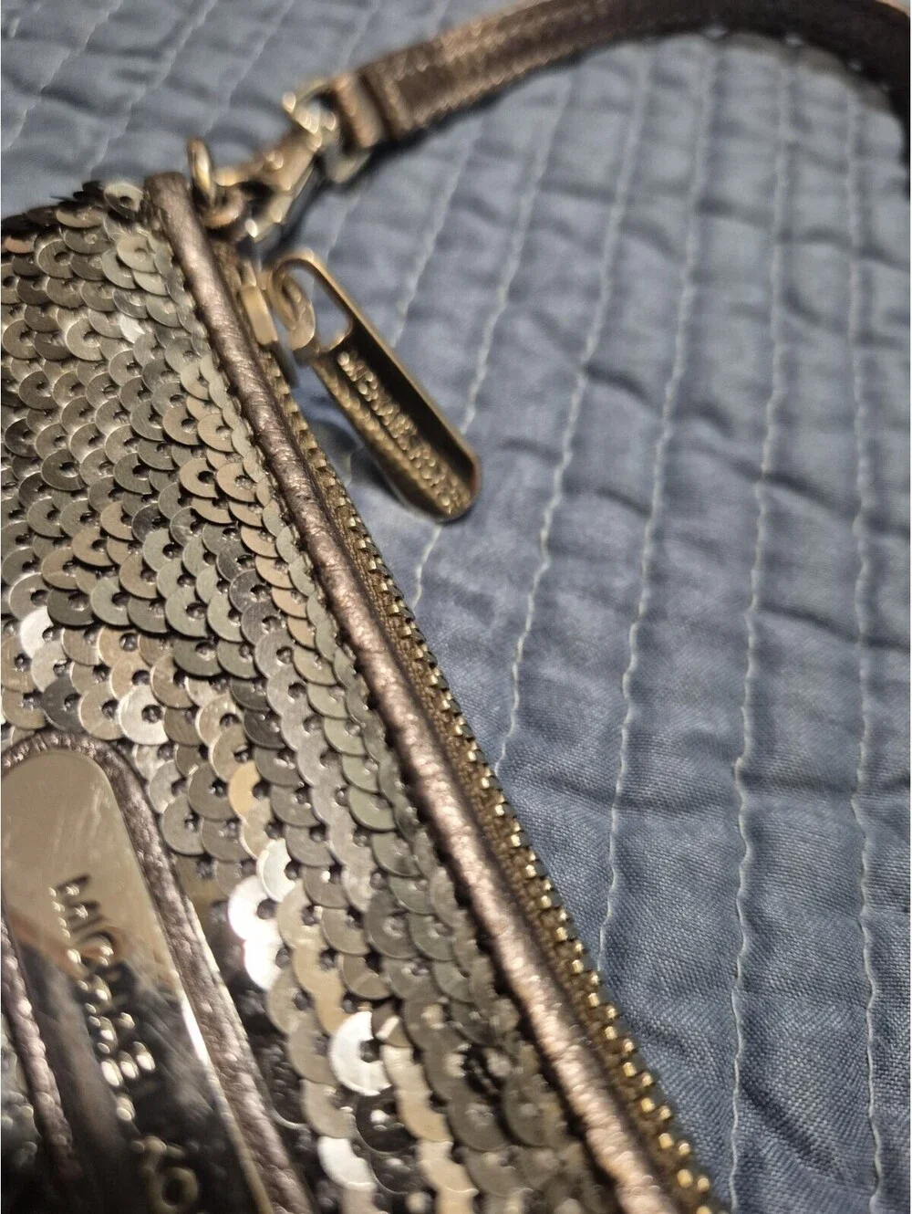 Michael Kors Silver Metallic Sequin Wristlet Zip Clutch